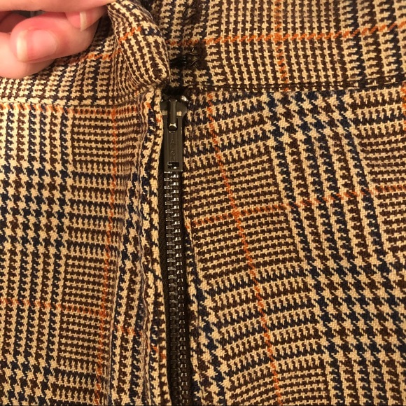 Vintage 70s XS Brown Plaid Pinstripe Wool Skirt - Picture 3 of 3